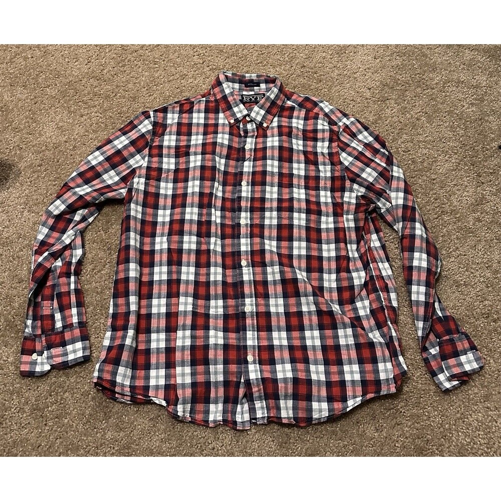 Rye Red, White, Blue Plaid Men’s Dress Shirt Short Sleeve XL